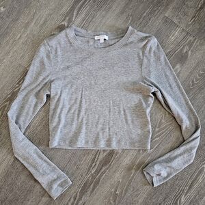 Beyond Yoga Cropped Long Sleeve Ribbed Shirt Size Small Grey